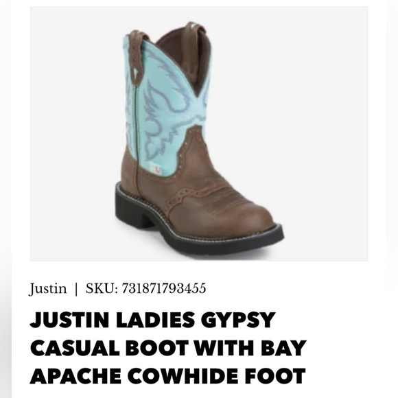 JUSTIN GYPSY CASUAL FOOT WITH BAY APACHE COWHIDE FOOT COWGIRL BOOTS. SIZE 8.5 - Picture 1 of 11
